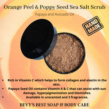 Load image into Gallery viewer, Orange Peel &amp; Poppy Seed Sea Salt Body Scrub- with Papaya &amp; Avocado Oil. (Fine Grain Salt)
